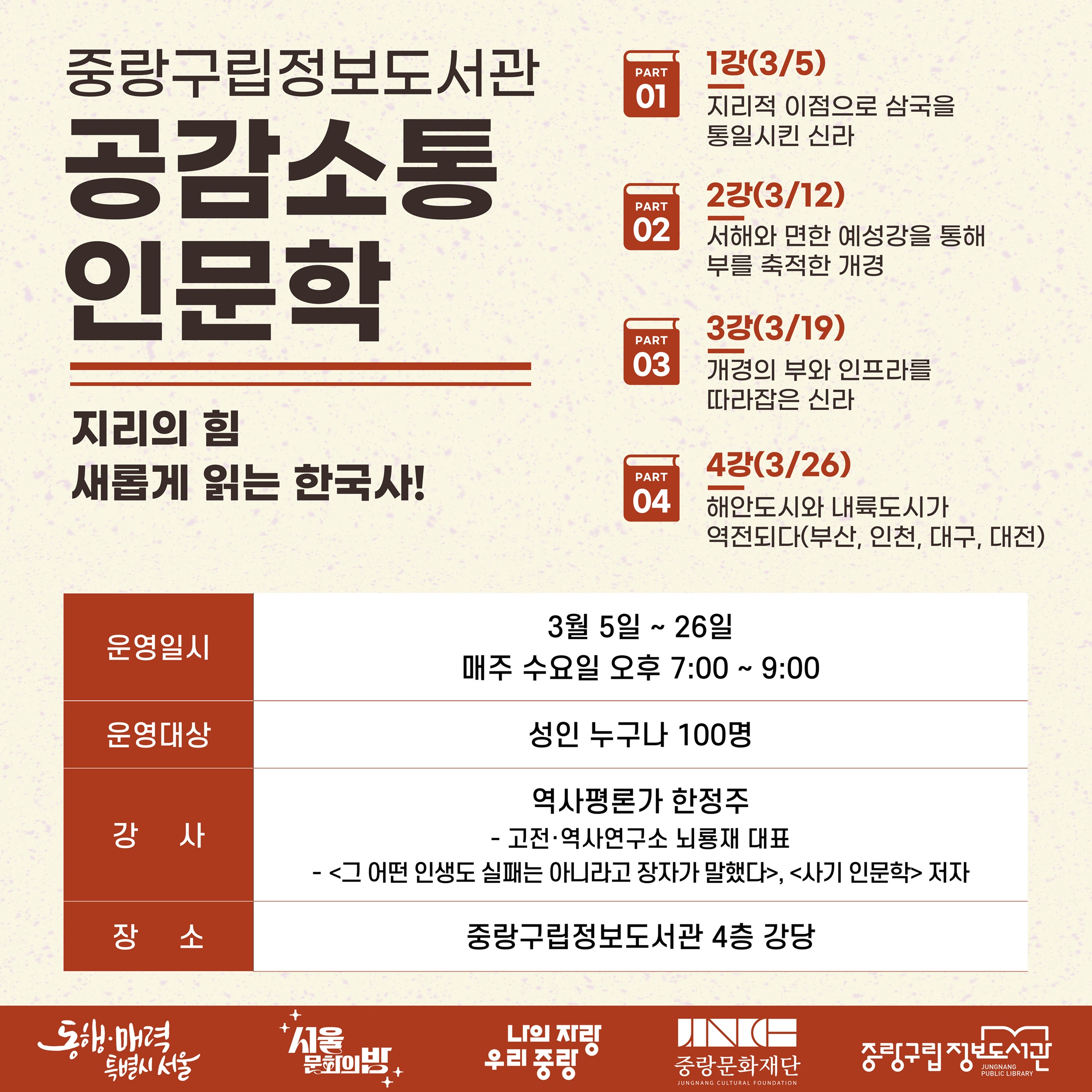 중랑 공감소통 인문학 3월 중랑 공감소통 인문학 3월 지리의 힘, 새롭게 읽는 한국사